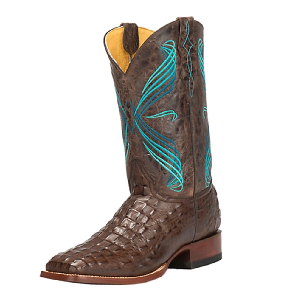 Cavender's Men's Chocolate Hornback Caiman Print Square Toe Cowboy Boots Size 11